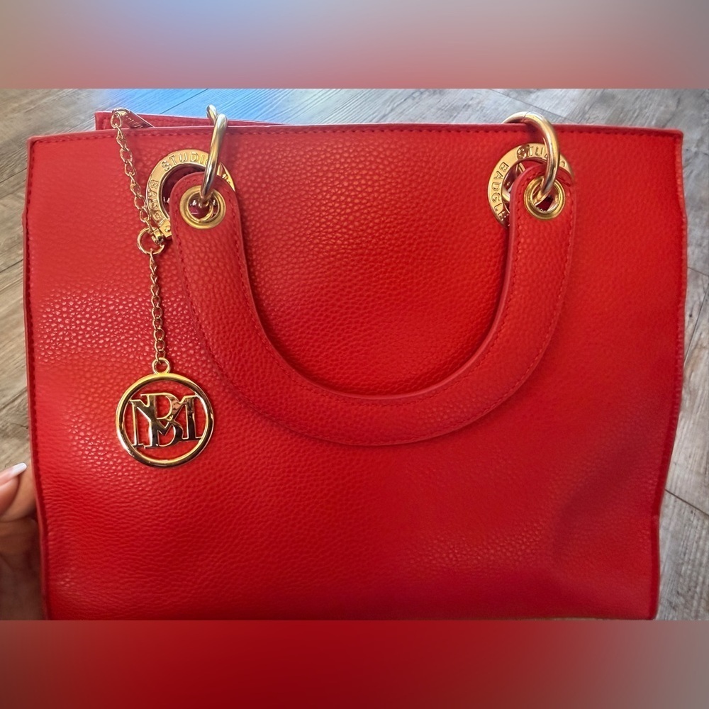 Badgley Mischka Red Tote with Gold Details